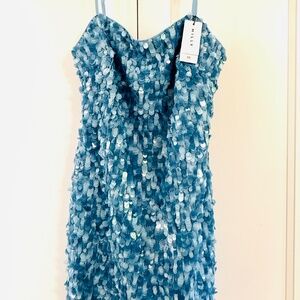 Milly Colette Mini Dress Aqua Blue Sequin Size 4 NWT
